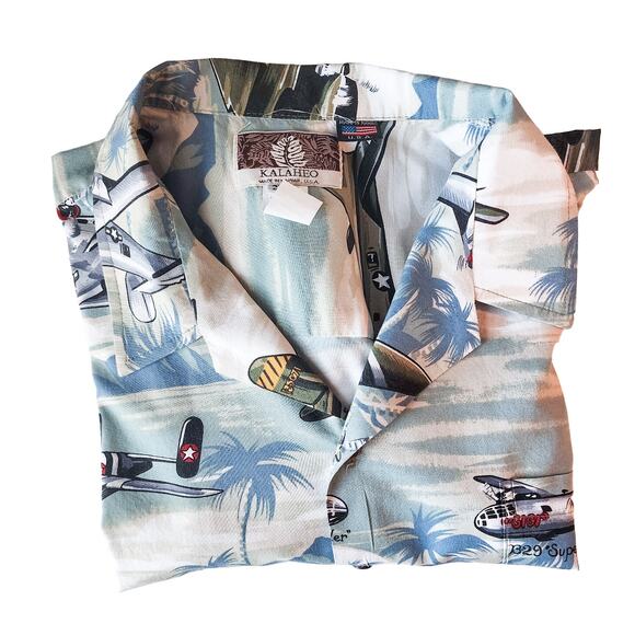 Kalaheo Hawaiian Shirt 2XL Size Men's Button Up Military Planes Liberator - Picture 5 of 14